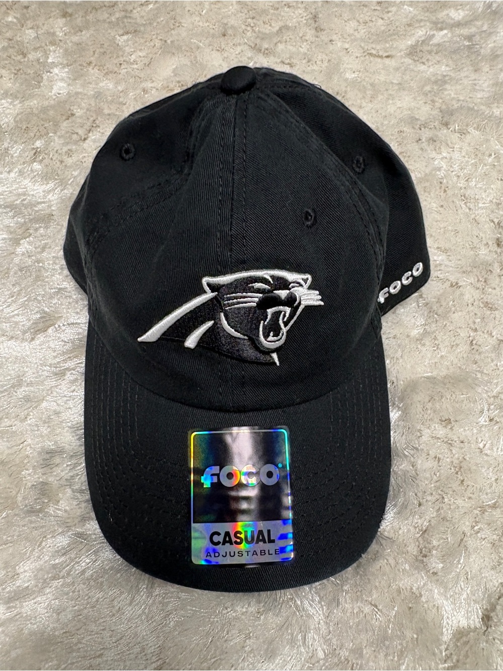 NWOT Unisex Black NFL Panthers Logo Baseball Cap - Embroidered Front